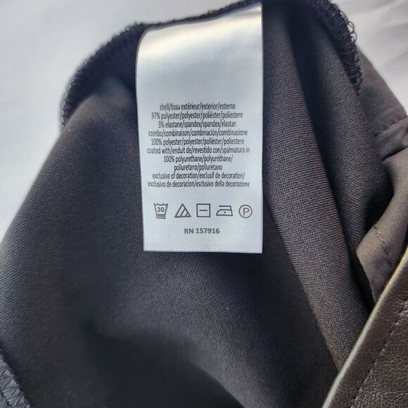 H Halston Women's Faux-Leather-Trim Chain-Belt Pants size XS NWT Black Straight - Picture 6 of 9